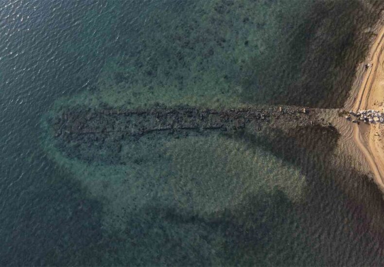Ancient Hytos Harbor Emerges as Sea Recedes in the Gulf of Erdek.