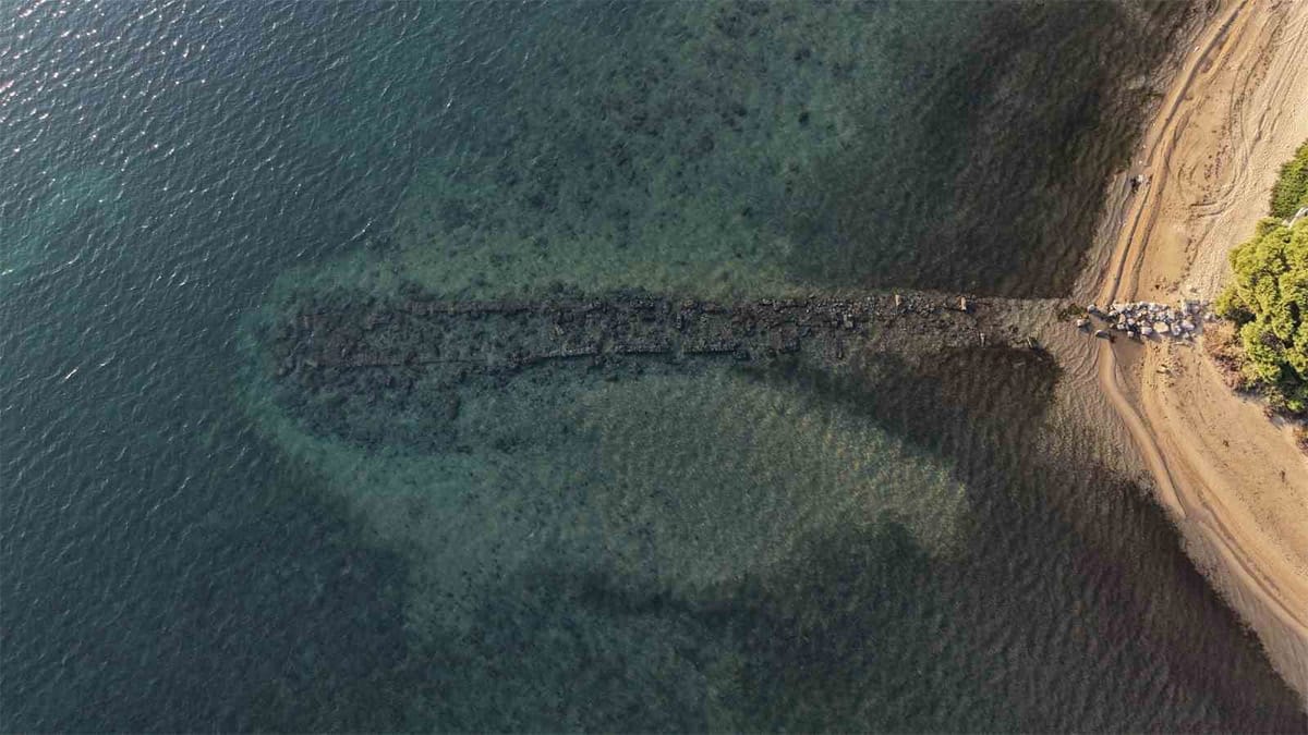 Ancient Hytos Harbor Emerges as Sea Recedes in the Gulf of Erdek.
