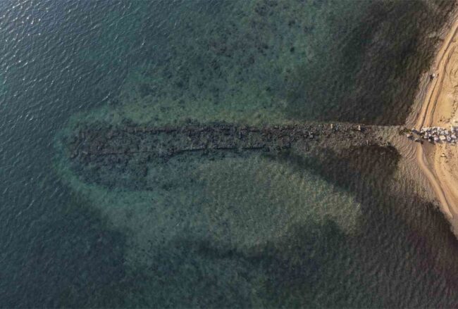 Ancient Hytos Harbor Emerges as Sea Recedes in the Gulf of Erdek.