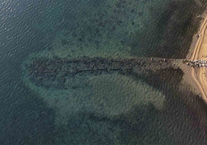 Ancient Hytos Harbor Emerges as Sea Recedes in the Gulf of Erdek.